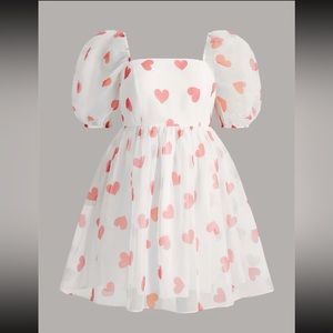 SHEIN White Heart Puff Sleeve Dress - Size 1XL (14) - Worn Once